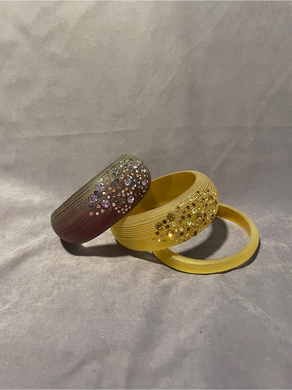 Alexis Bittar Style Purple Crystal-Embellished Resin Bangle Three Piece Set - Picture 3 of 5